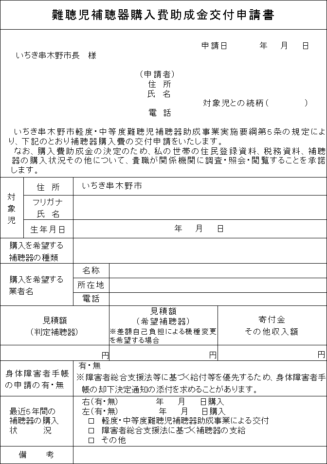 いちき串木野市軽度・中等度難聴児補聴器助成事業実施要綱